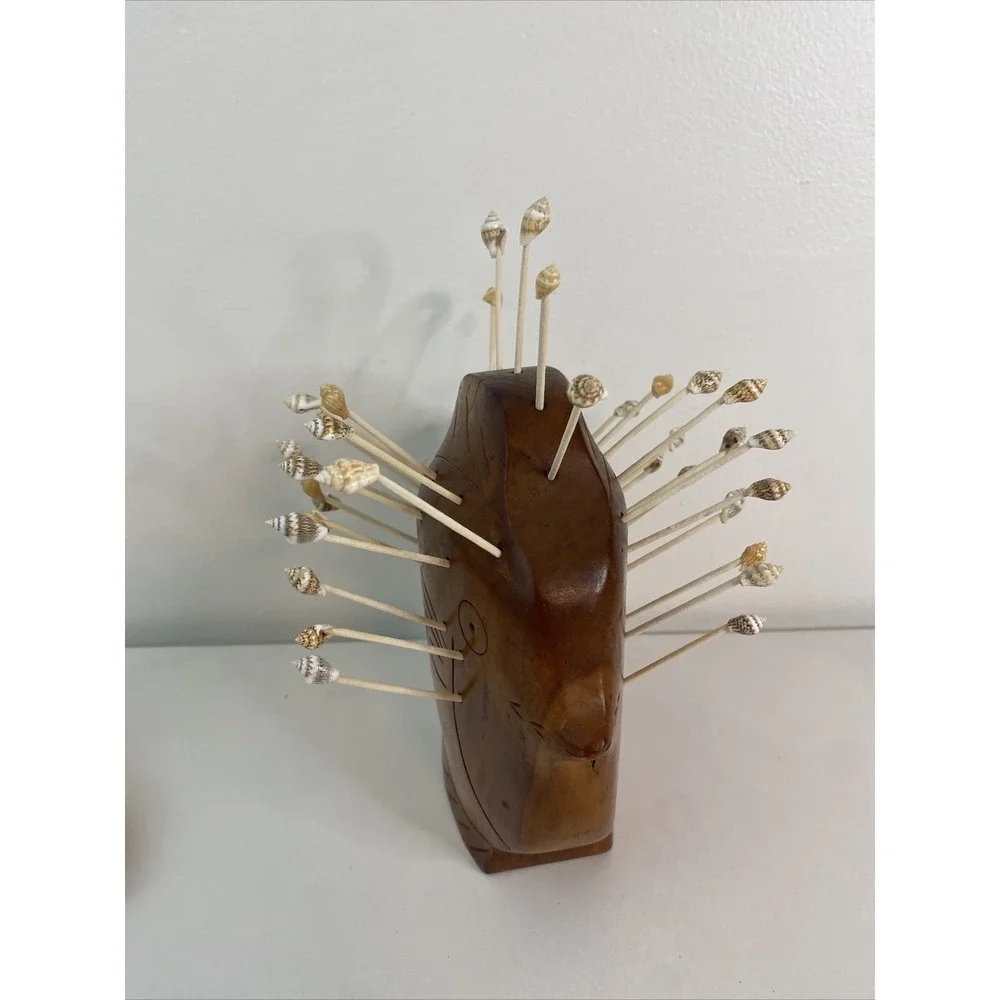 Large vintage wooden fish toothpick holder party server